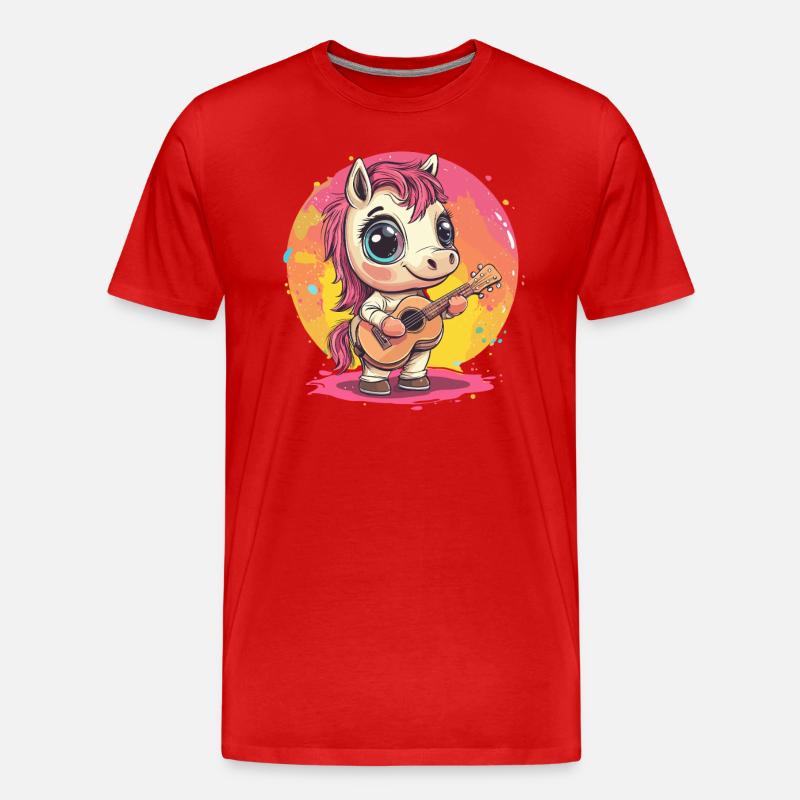 Pony mit Gitarre - Männer Premium Bio T-Shirt - Rot