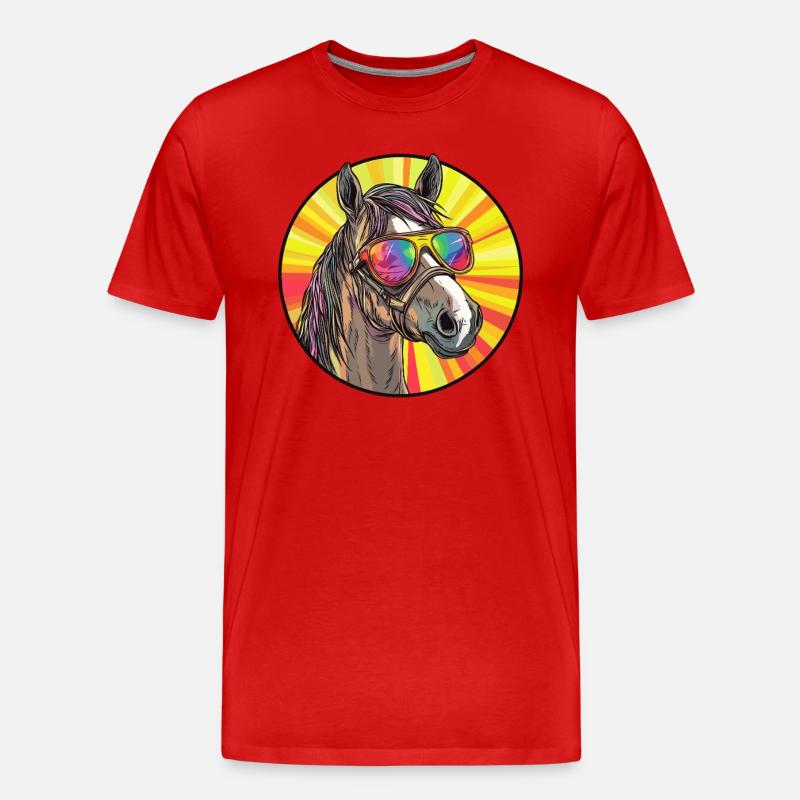 Pferd mit Sonnenbrille - Männer Premium Bio T-Shirt - Rot