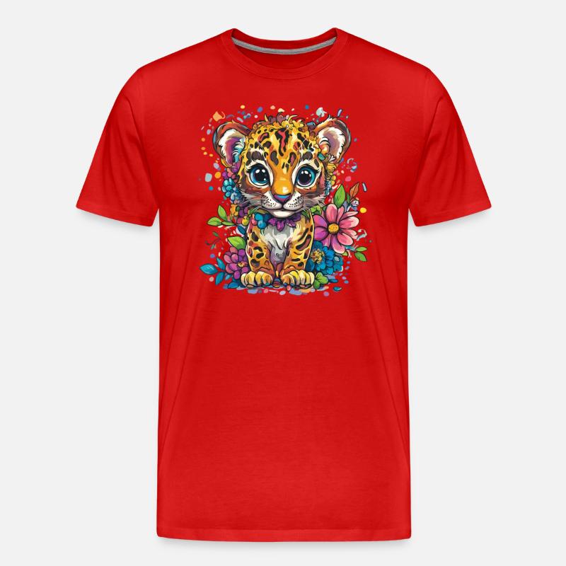 Kleiner Leopard mit Blumen - Männer Premium Bio T-Shirt - Rot