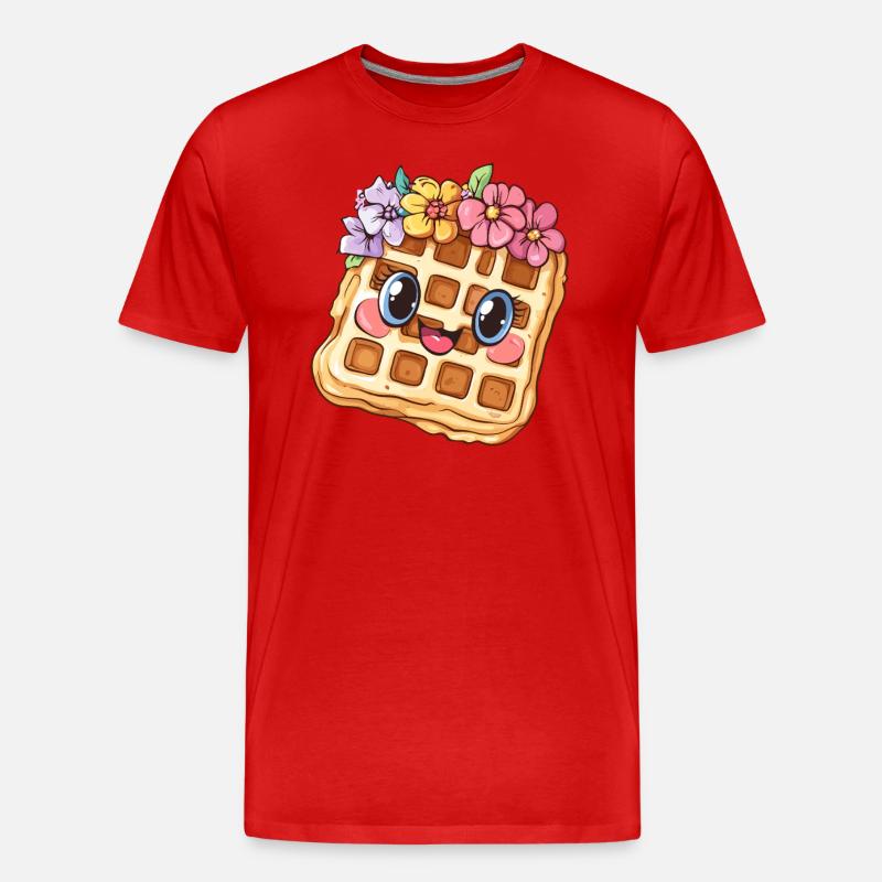 Waffel mit Blumen - Männer Premium Bio T-Shirt - Rot