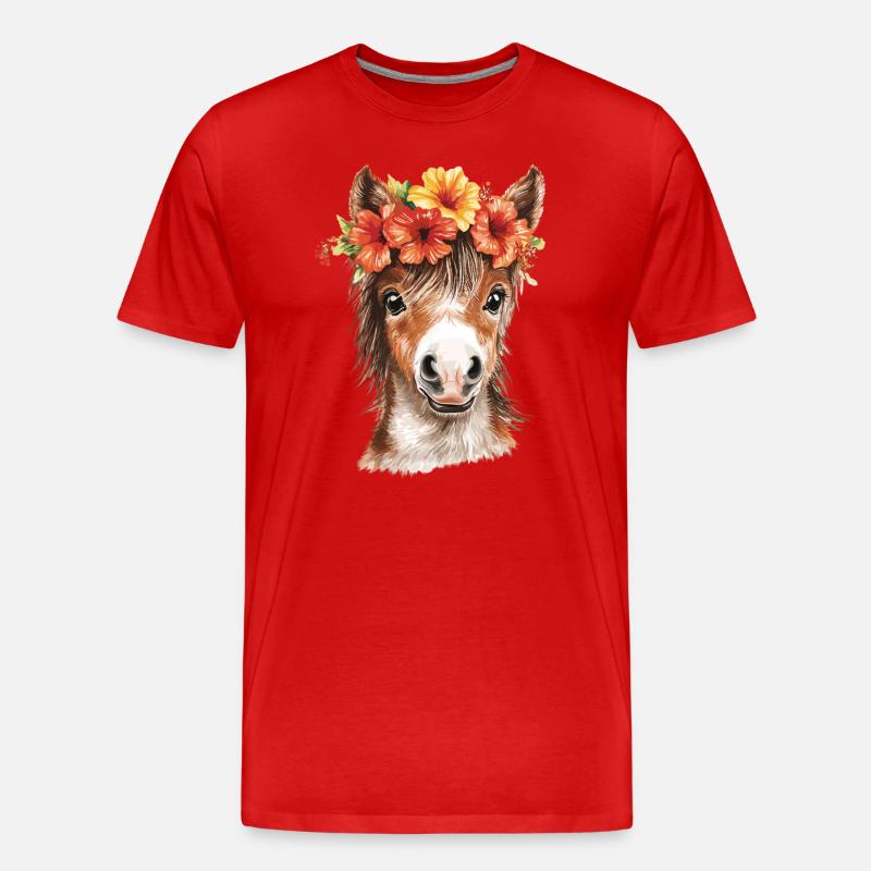 Pony mit Hibiskus - Männer Premium Bio T-Shirt - Rot