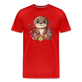 Otter with flower meadow - Men's Premium Organic T-Shirt - red - Front - Damien (186cm)