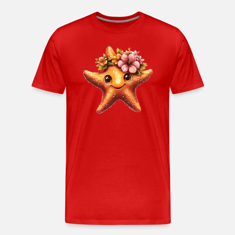 Seestern mit Blumenkranz - Männer Premium Bio T-Shirt - Rot