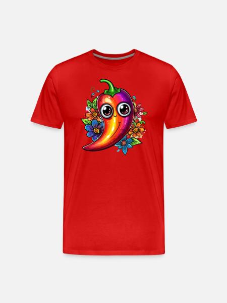 Bunte Chili mit Blumen - Männer Premium Bio T-Shirt - Rot