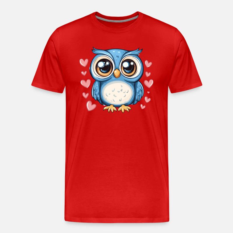 Blaue Eule mit Herzen - Männer Premium Bio T-Shirt - Rot