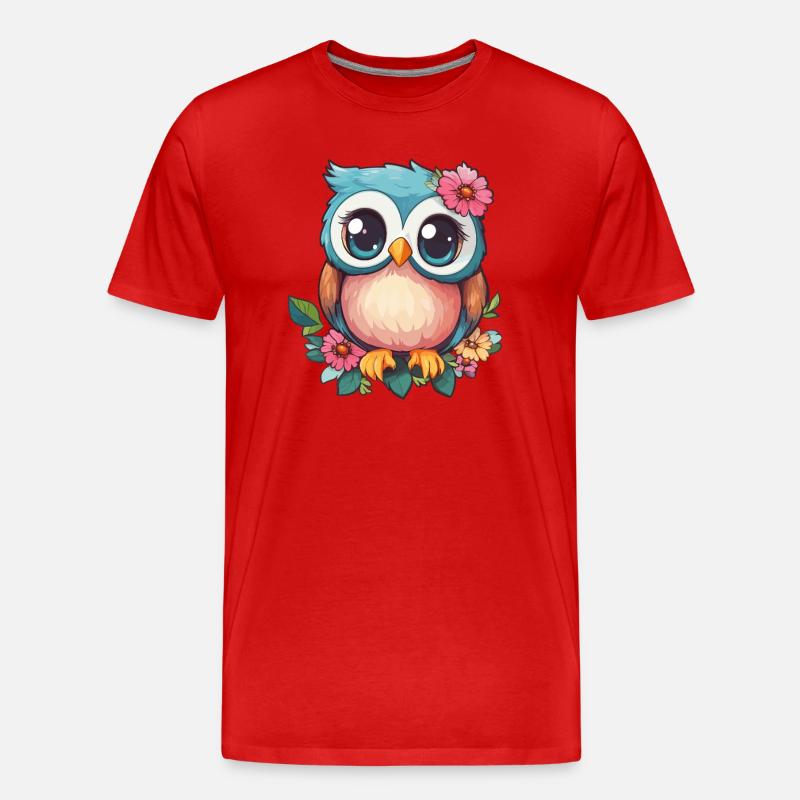 Blümchen Eule mit Charme - Männer Premium Bio T-Shirt - Rot