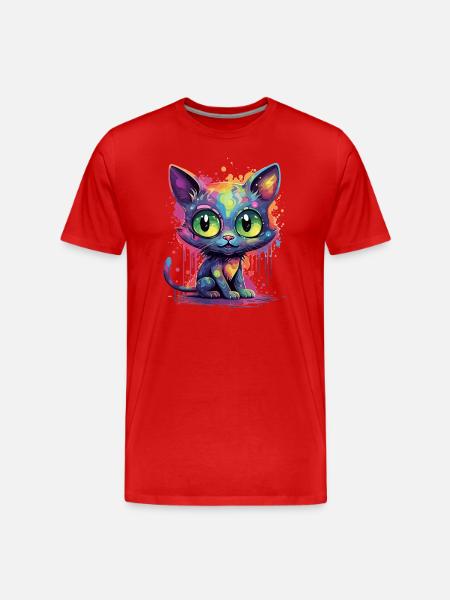 Bunte Neon Katze - Männer Premium Bio T-Shirt - Rot