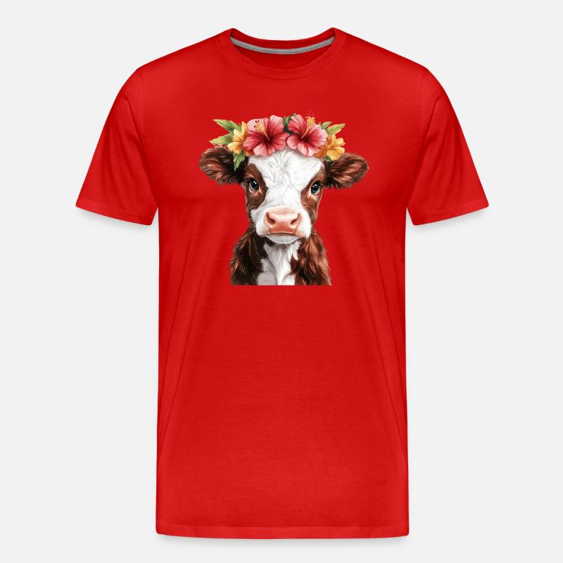 Blumenkalb mit Krone - Männer Premium Bio T-Shirt - Rot