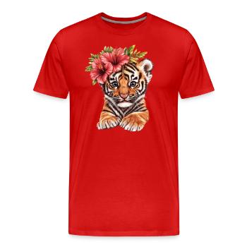 Tiger cub with flower decoration - Men's Premium Organic T-Shirt - red - Front - Damien (186cm)