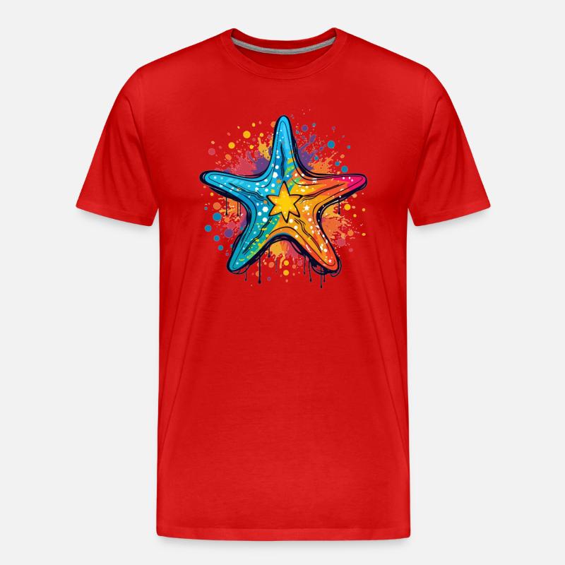 Bunter Seestern Pop-Style - Männer Premium Bio T-Shirt - Rot