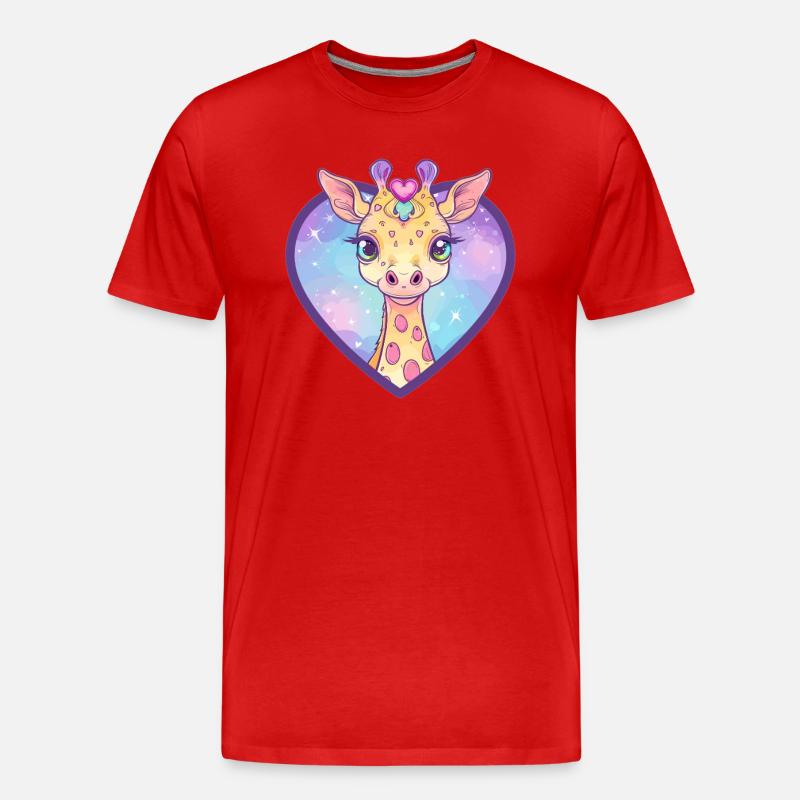 Herzgiraffe mit Glitzerblick - Männer Premium Bio T-Shirt - Rot