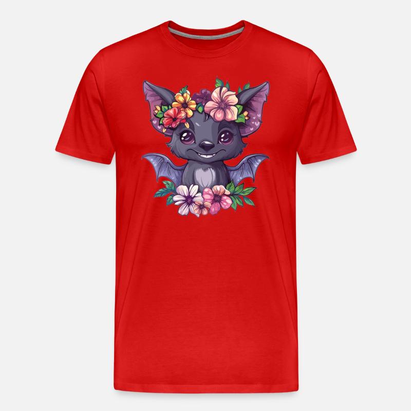 Blumenfledermaus mit Lächeln - Männer Premium Bio T-Shirt - Rot