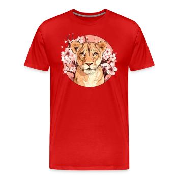 Lioness with flowers - Men's Premium Organic T-Shirt - red - Front - Damien (186cm)