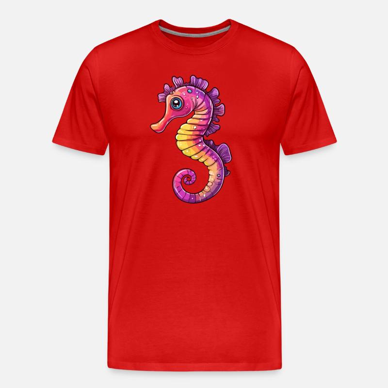 Buntes Seepferdchen Comic - Männer Premium Bio T-Shirt - Rot