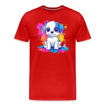 Welpe auf Farbspritzer - Männer Premium Bio T-Shirt - Rot - Vorne - Damien (186cm)