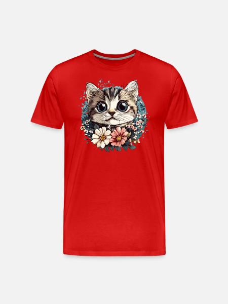 Cat with flower wreath - Men's Premium Organic T-Shirt - red
