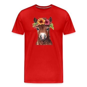 Poulain avec couronne de fleurs - T-shirt bio Premium Homme - rouge - Devant - Damien (186cm)