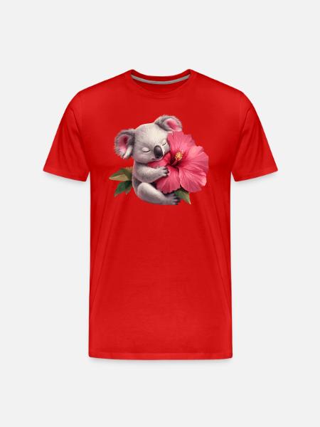Koala mit Riesenblume - Männer Premium Bio T-Shirt - Rot