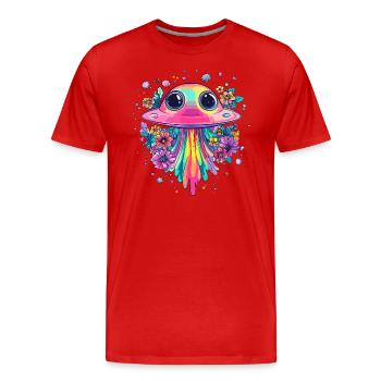 OVNI avec pluie de fleurs - T-shirt bio Premium Homme - rouge - Devant - Damien (186cm)