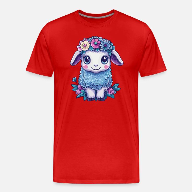 Schaf mit Blumen - Männer Premium Bio T-Shirt - Rot