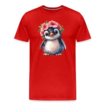 Pinguin mit Blütenkranz - Männer Premium Bio T-Shirt - Rot - Vorne - Damien (186cm)