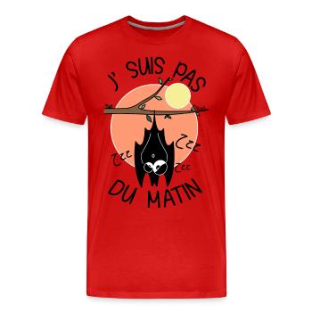 Chauve-souris, J' Suis pas du Matin, réveil - T-shirt bio Premium Homme - rouge - Devant - Damien (186cm)