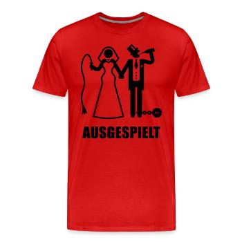 Ausgespielt! (JGA / Peitsche / Bier / Fessel / B) - Männer Premium Bio T-Shirt - Rot - Vorne - Damien (186cm)
