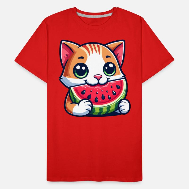 Chat avec melon drôle fruit dessin animé chat T-shirt bio Premium Homme