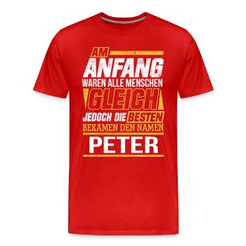 PETER - Die Besten - Männer Premium Bio T-Shirt - Rot - Vorne - Damien (186cm)