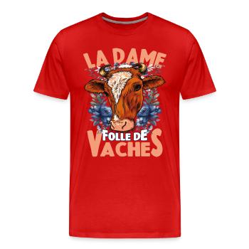 La Dame Folle De Vaches - Cadeau De Vache - T-shirt bio Premium Homme - rouge - Devant - Damien (186cm)