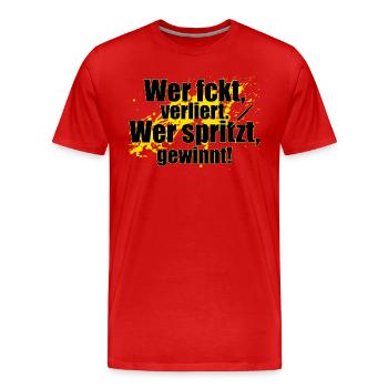 Wer spritzt gewinnt! - Männer Premium Bio T-Shirt - Rot - Vorne - Damien (186cm)
