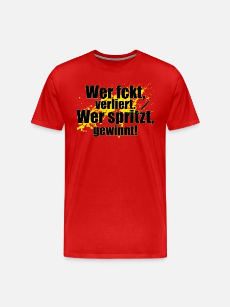 Wer spritzt gewinnt! - Männer Premium Bio T-Shirt - Rot