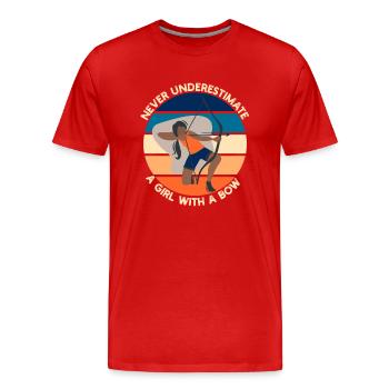 Unterschätze niemals ein Mädchen mit einem Bogenbogenschießen - Männer Premium Bio T-Shirt - Rot - Vorne - Damien (186cm)