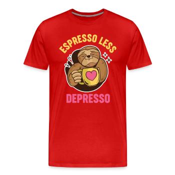 Espresso Weniger Depresso Depressed Kaffee - Männer Premium Bio T-Shirt - Rot - Vorne - Damien (186cm)