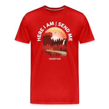 Here I Am Send Me Bible Verse - Men's Premium Organic T-Shirt - red - Front - Damien (186cm)