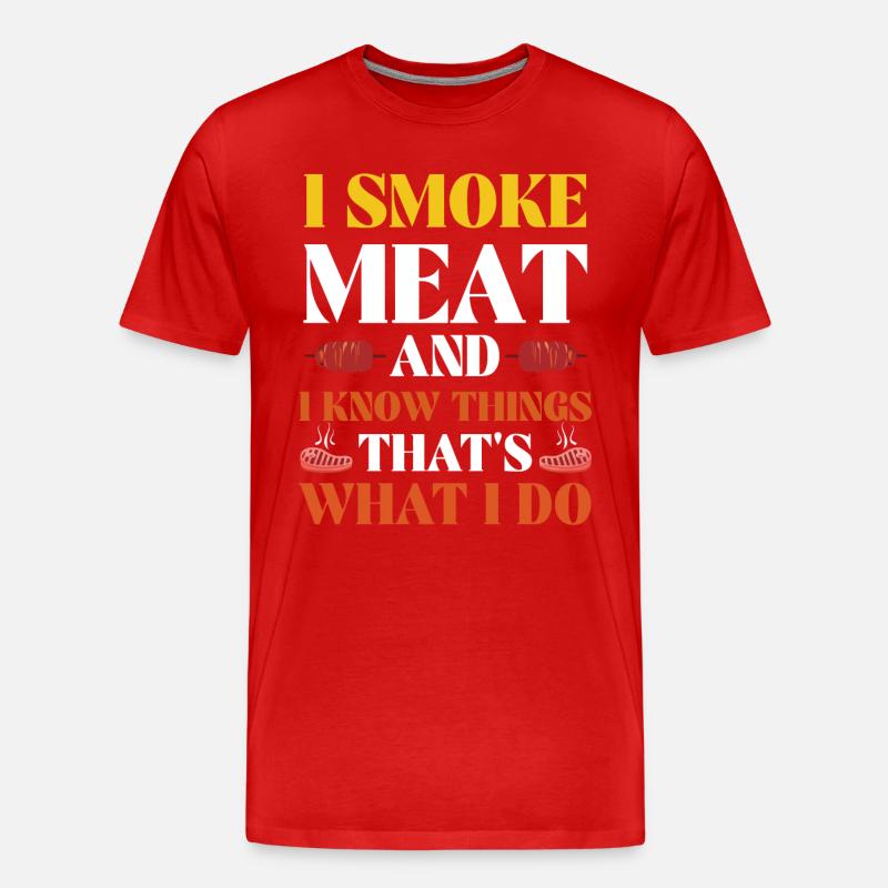 Lustiger Grill, ich räuchere Fleisch - Männer Premium Bio T-Shirt - Rot