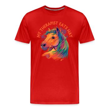 Mon thérapeute mange du foin Citation d’équitation - T-shirt bio Premium Homme - rouge - Devant - Damien (186cm)