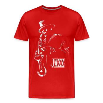 Jazz Sax Black and White - Men's Premium Organic T-Shirt - red - Front - Damien (186cm)