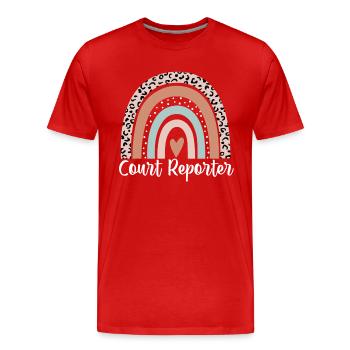 Gerichtsreporter Regenbogenleopard Lustiges Gericht - Männer Premium Bio T-Shirt - Rot - Vorne - Damien (186cm)