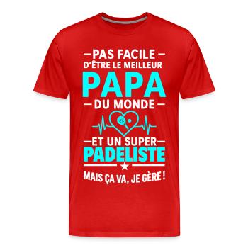 Herz + Padel – Super Dad Padel Spieler - Männer Premium Bio T-Shirt - Rot - Vorne - Damien (186cm)