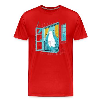 Fantôme effrayant dans la fenêtre, boo dans la fenêtre - T-shirt bio Premium Homme - rouge - Devant - Damien (186cm)