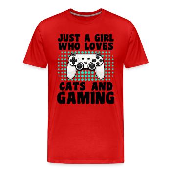 Gamer Girl Cats: Katzenliebhaber, Videospiele - Männer Premium Bio T-Shirt - Rot - Vorne - Damien (186cm)