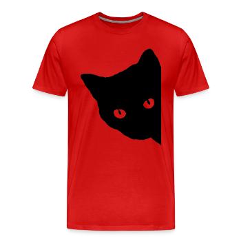 Katzen Silhouette Katzenaugen Starren Geschenk - Männer Premium Bio T-Shirt - Rot - Vorne - Damien (186cm)