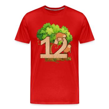 12e anniversaire | | d’anniversaire de paresseux Paresse - T-shirt bio Premium Homme - rouge - Devant - Damien (186cm)
