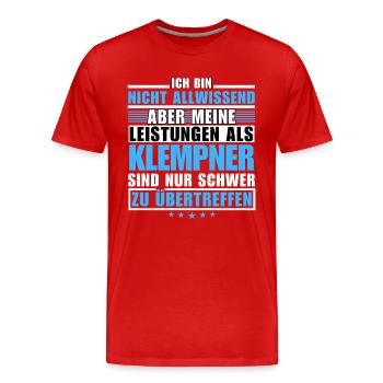 Unübertroffene Leistung als Klempner - Männer Premium Bio T-Shirt - Rot - Vorne - Damien (186cm)