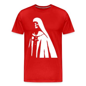 Reveal Your Enigmatic Charm with Unholy Nun, Sata - Men's Premium Organic T-Shirt - red - Front - Damien (186cm)
