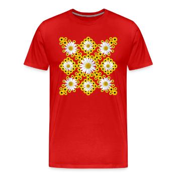Margeriten Blüte und blühende Sonnenblumen floral - Männer Premium Bio T-Shirt - Rot - Vorne - Damien (186cm)