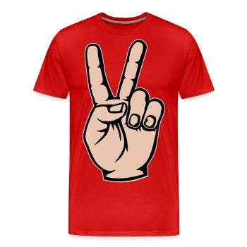 Viktory Signe de Paix Main - T-shirt bio Premium Homme - rouge - Devant - Damien (186cm)