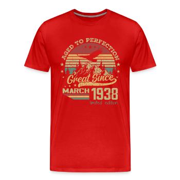 86 Jahre alt Aged to Perfection geboren im März 1938 - Männer Premium Bio T-Shirt - Rot - Vorne - Damien (186cm)
