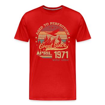 53 years old Aged to Perfection born in April 1971 - Men's Premium Organic T-Shirt - red - Front - Damien (186cm)